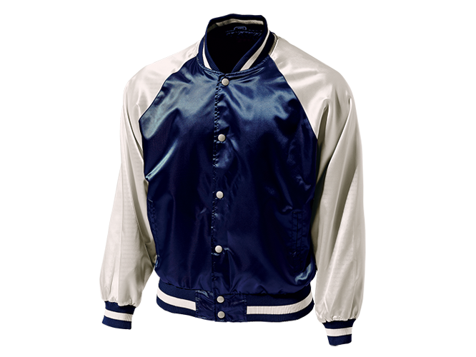 Navy Blue Satin Baseball Jacket